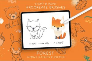森林元素动物植物procreate图案笔刷下载